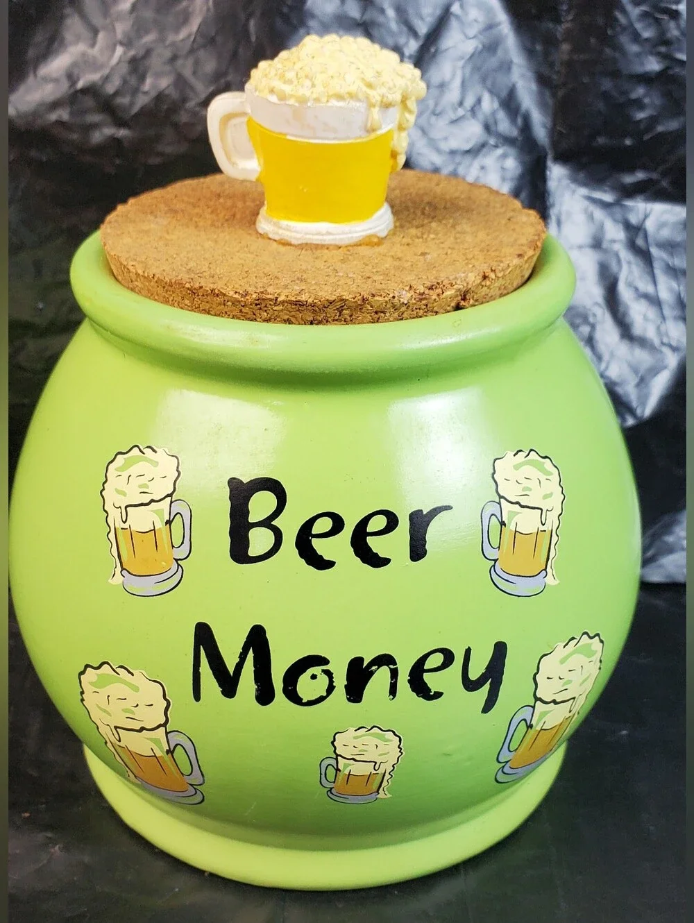 Novelty Beer Money Bar Decoration Cork Lid Ceramic Jar Breweriana Man Cave - GUC